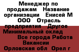 Менеджер по продажам › Название организации ­ Енисей-М, ООО › Отрасль предприятия ­ Другое › Минимальный оклад ­ 100 000 - Все города Работа » Вакансии   . Орловская обл.,Орел г.